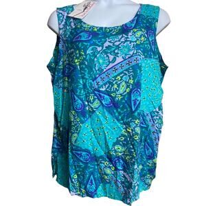 NWT Diane Von Furstenberg teal purple & green paisley print sleeveless blouse 3X